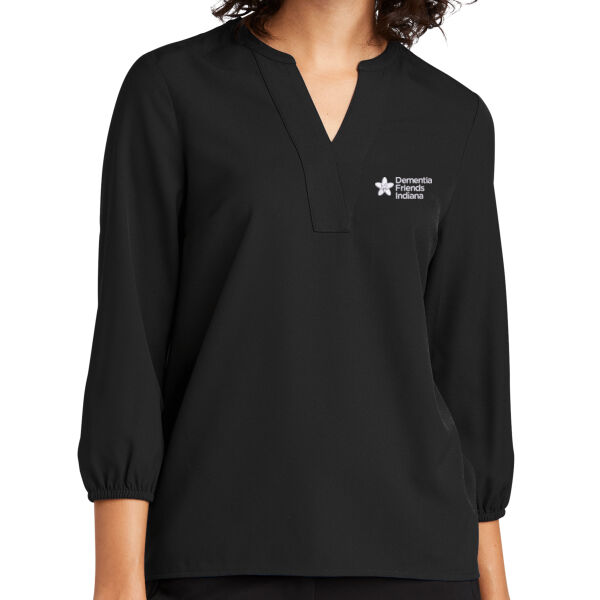 Embroidered Dementia Friends Indiana White Logo - Women's Stretch Crepe 3/4 Sleeve Blouse Thumbnail