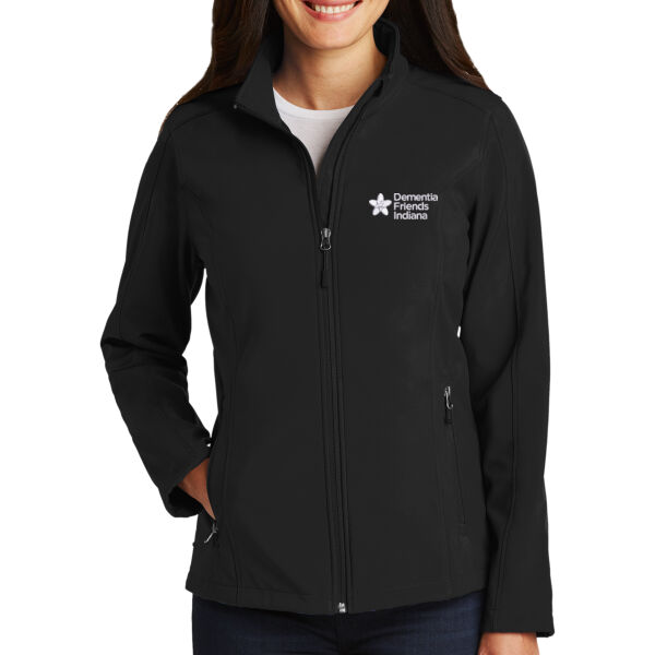 Embroidered Dementia Friends Indiana White Logo - Ladies Core Soft Shell Jacket Thumbnail